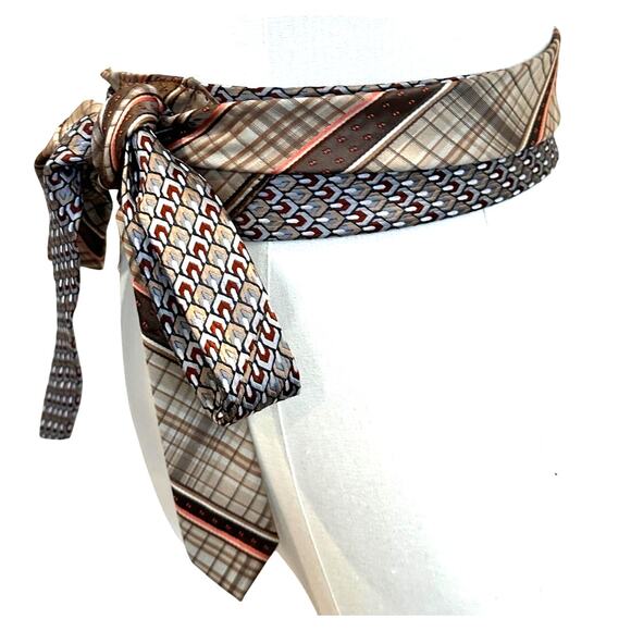 Unique Satin Obi Belt Wide One Size Wrap Brown Academia Upcycled Necktie Ties - Picture 3 of 5